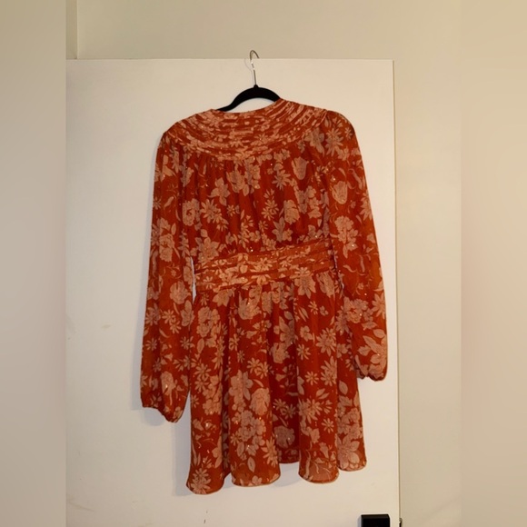 LULU’s Rust Orange Floral Print Long Sleeve Mini Dress SIZE: SMALL - Picture 10 of 14